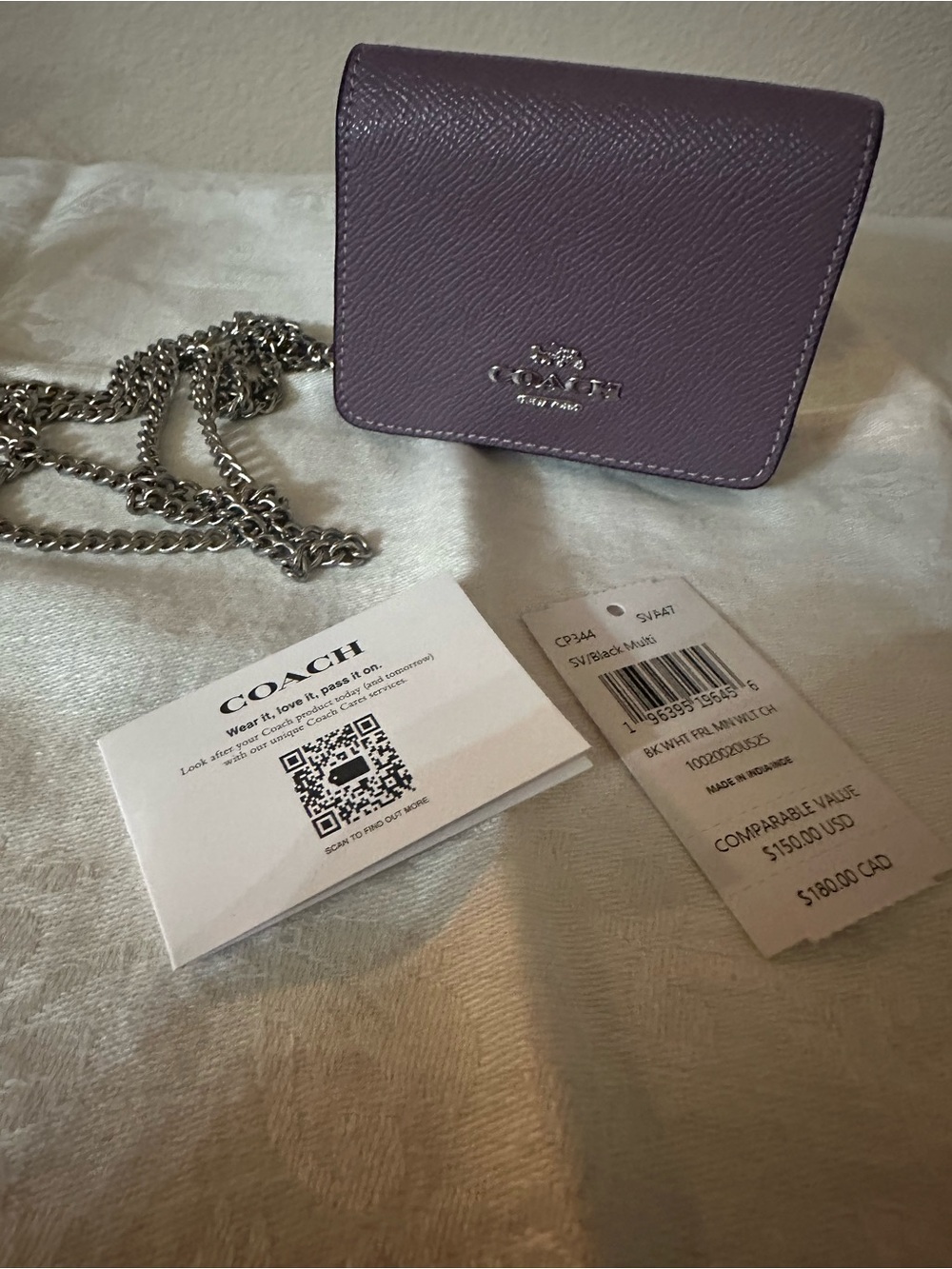 COACH Lavender/Purple Leather Card Holder with Silver Chain